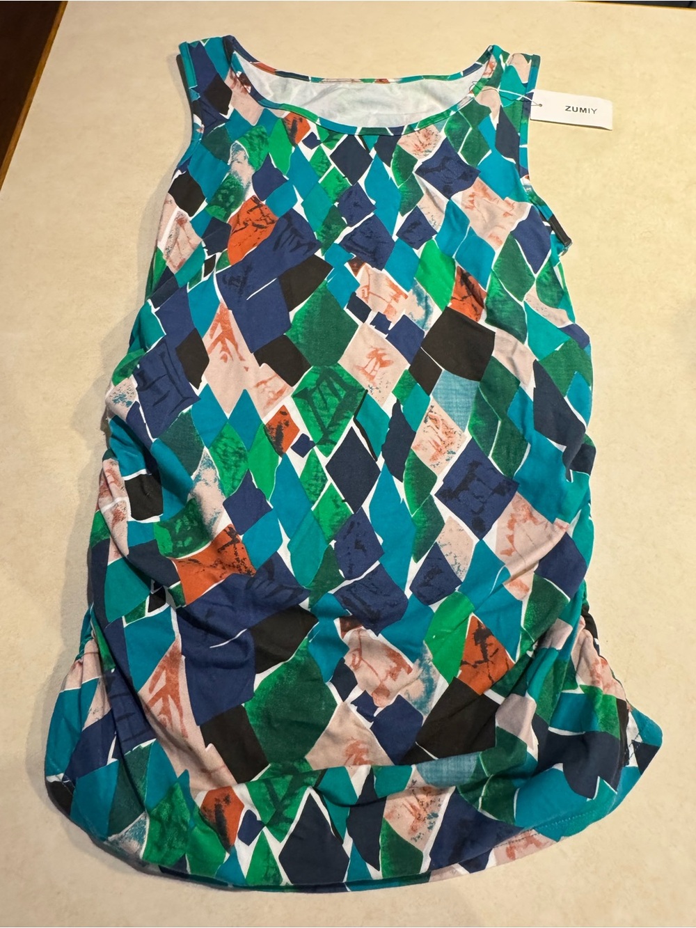 Teal Navy Green Multicolor Geometric Sleeveless Tunic